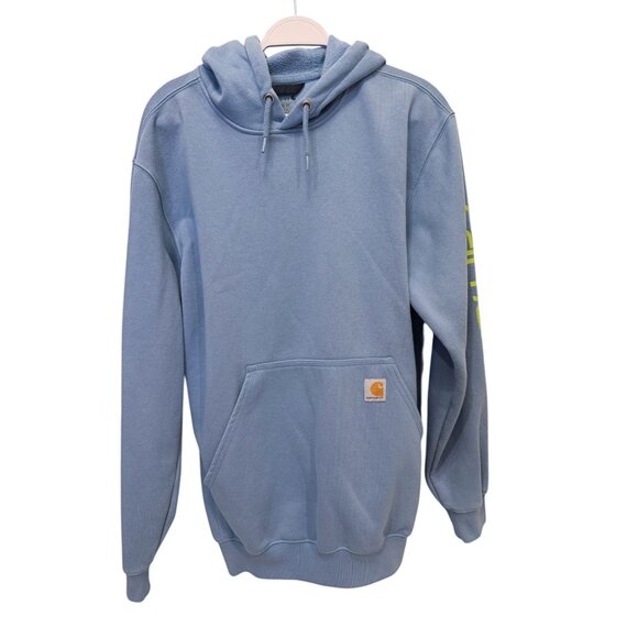 Carhartt K288 Hoodie Medium Loose Fit Blue Neon Logo Sleeve TS02880M Workwear - Picture 1 of 9